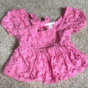 Altar'd State Pink Eyelet Flutter Sleeve Girls Top